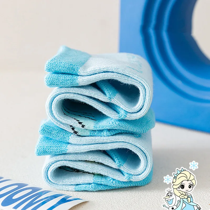 5 paia di calzini Disney Anime Frozen Calzini per bambini in cotone blu Elsa Kawaii 1-12 anni Calzini per ragazza principessa Regali per bambini
