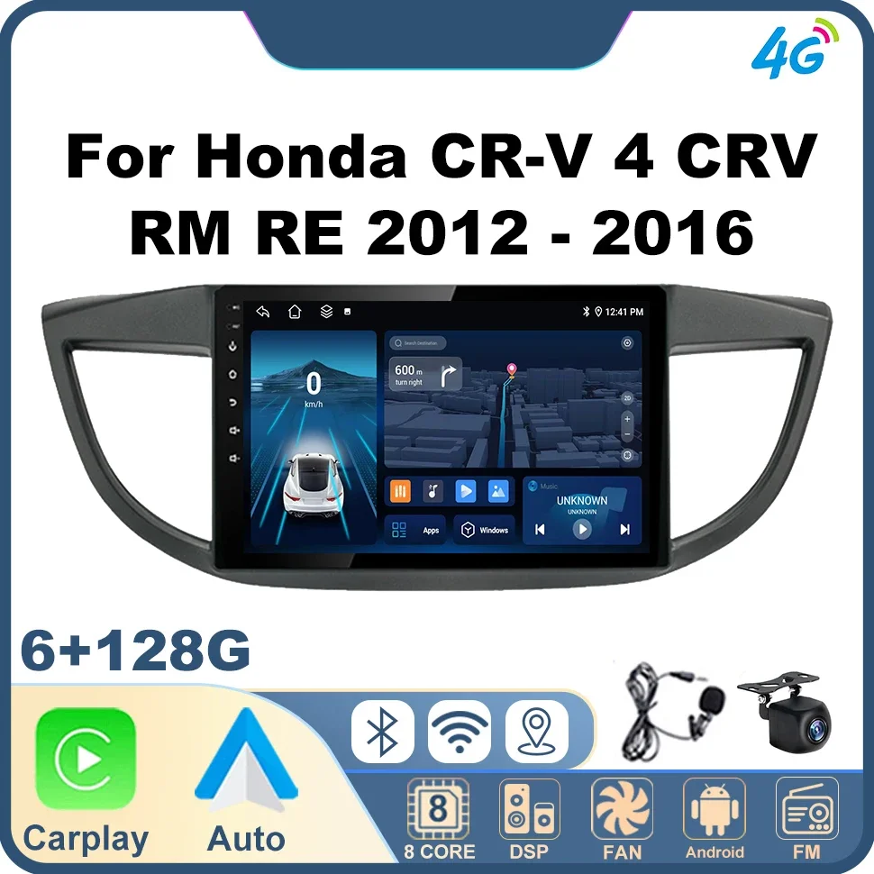 Car Radio Stereo for Honda CR-V 4 CRV RM RE 2012 - 2016 8core 2 Din Car Radio Androidauto Carplay Android 4G GPS Car Audio BT FM