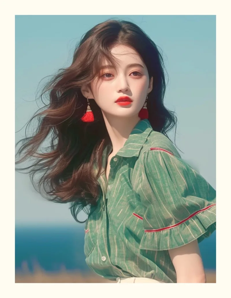 Chemisiers Vintage pour femmes, chemises à rayures coréennes, mode ample, vêtements à volants, vert, manches courtes, hauts pour femmes, printemps/été