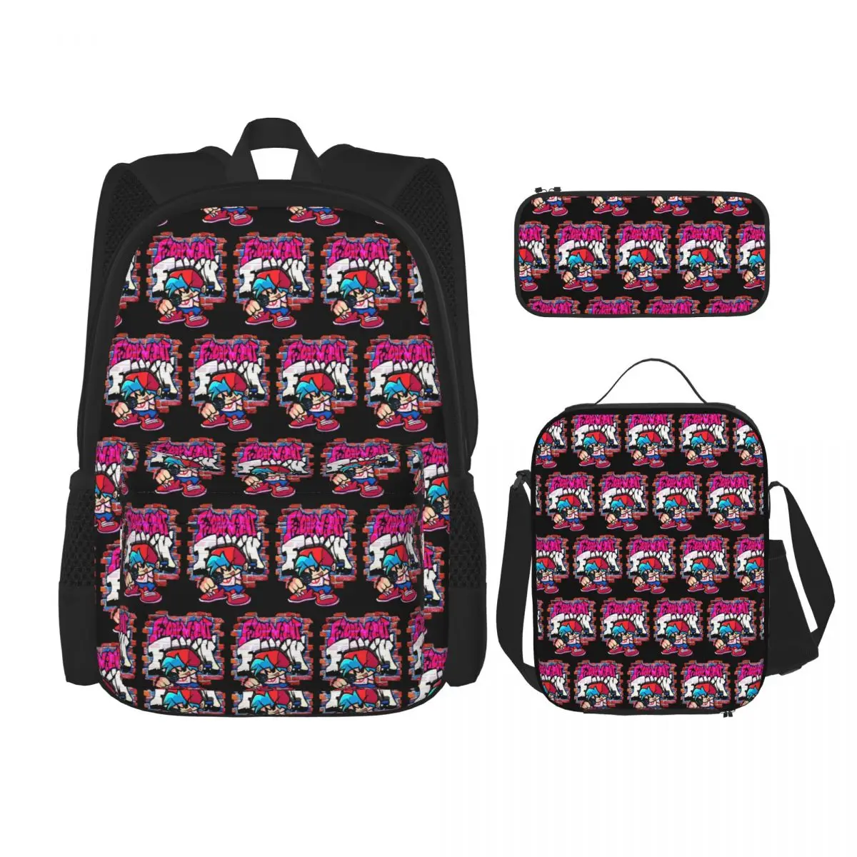 

BoyFriend FNF. Brick Wall Backpacks Boys Girls Bookbag Students School Bags Kids Rucksack Lunch Bag Pen Bag Three-Piece Set