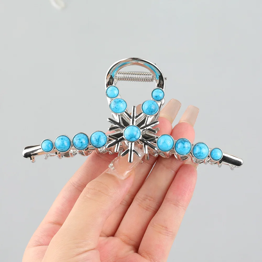 

DS 11CM Large Turquoise Snowflake Allloy Hair Claw Ethnic Style Claw Clips Trendy Hair Clips for Women Girls Hair Accessories