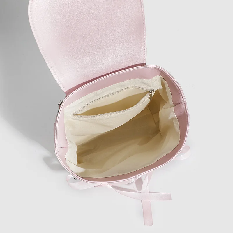 حقيبة ظهر نسائية من جلد البولي يوريثان، رياضات الباليه، لطيفة وحلوة، حقيبة ظهر بجيب على شكل فيونكة للنساء #4