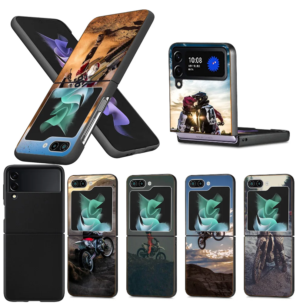 Mountain Off-Road Motorcycle Clear Phone Case For Samsung Z Flip 5 4 3 Galaxy Z Flip 6 5G Shockproof Hard Cover TPU PC Hard Coqu