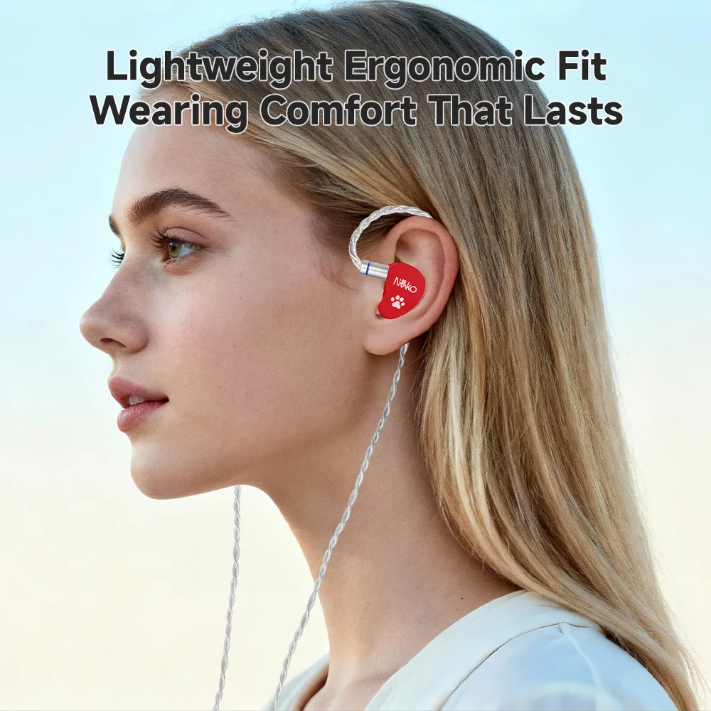 Słuchawki douszne CVJ NEKO Red, dynamiczne, przewodowe, HiFi, z powłoką próżniową, grawerowane laserowo, z wtykiem 3.5mm Single Ended i wtykiem 4.4mm Balanced. — zdjęcie produktu 4