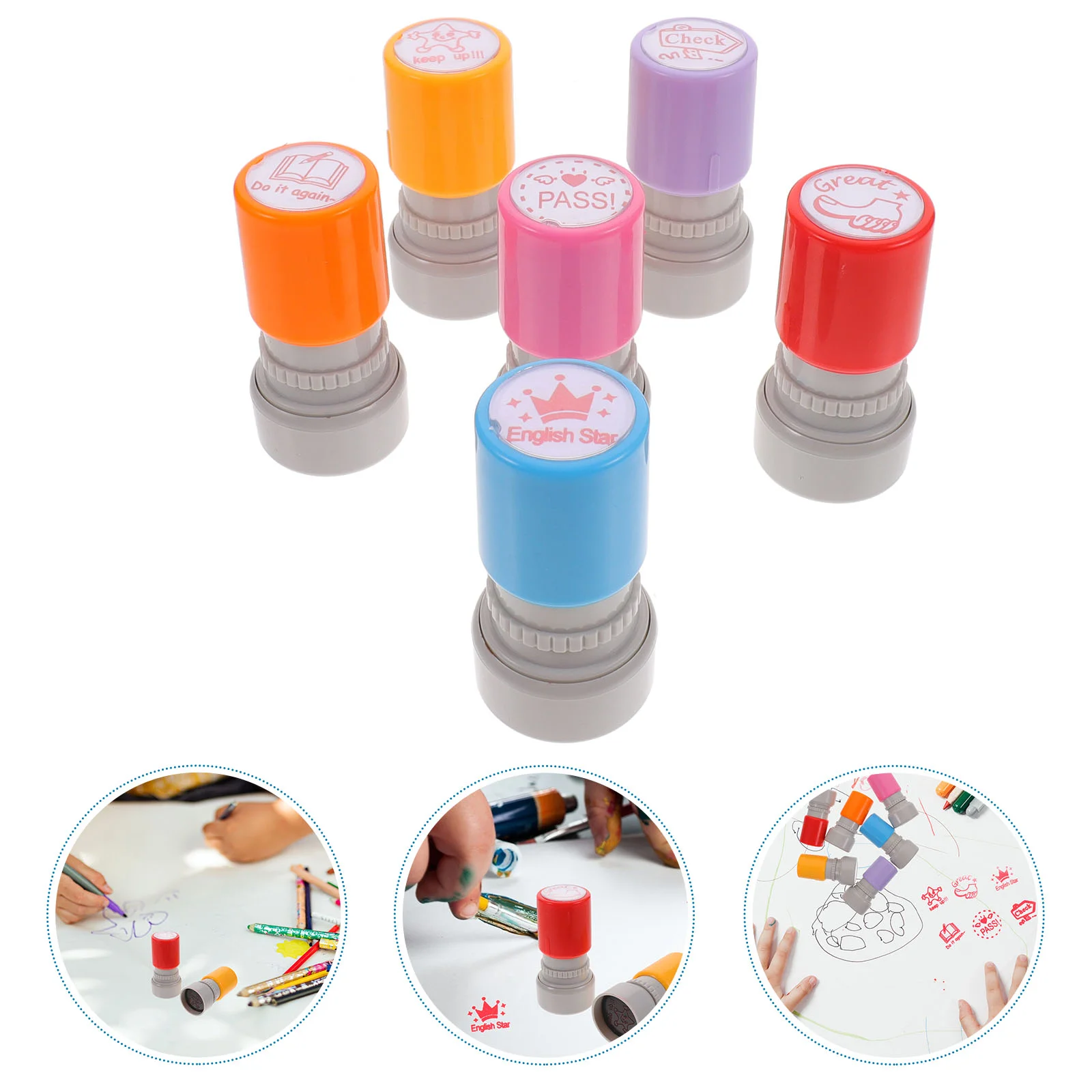 

6 Pcs English Comment Stamps Plastic Teacher Seals for Classroom Elementary School Teaching Supplies Homework Feedback