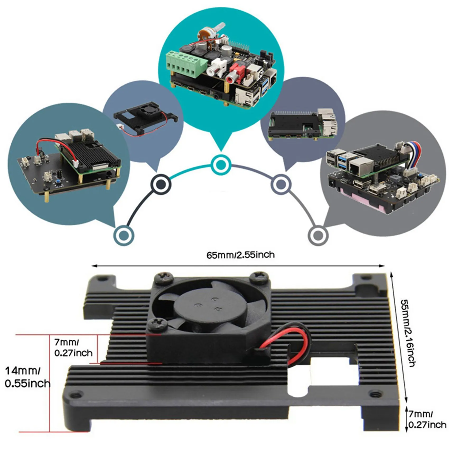 Aluminum Alloy Heatsink Embedded Armor Radiator Shell with Fan for Raspberry Pi