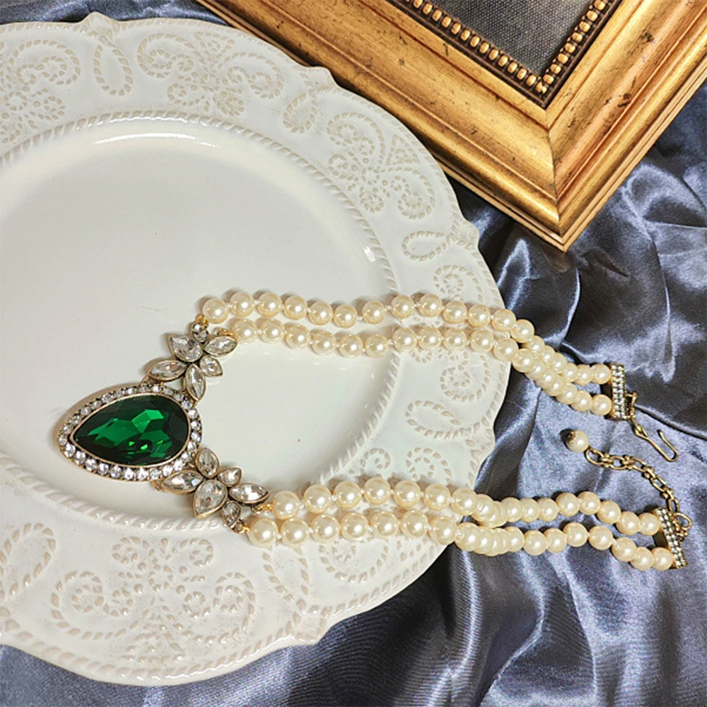 Vintage Temperament Emerald Waterdruppel kwastjes oorbellen Ketting voor dames meisje cadeau feest Choker Sieraden groothandel