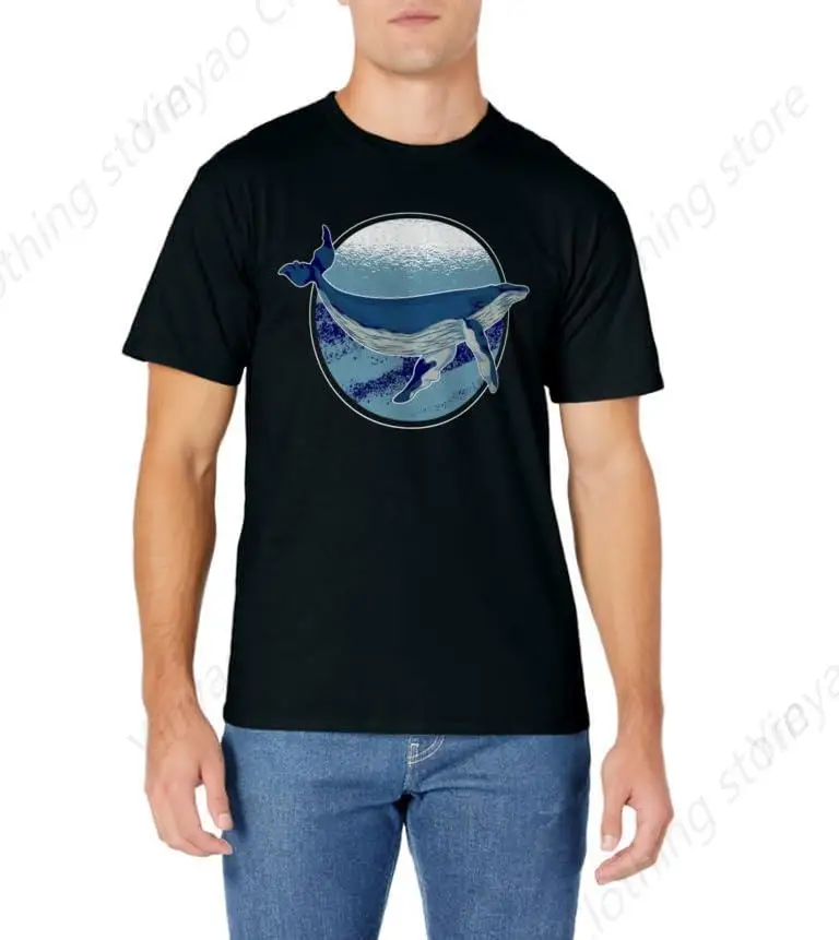 Men's and women's casual daily short sleeved marine animal humpback whale T-shirt cotton loose top