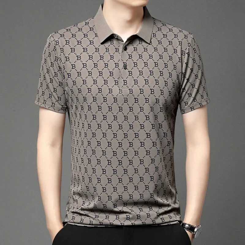 New Men's Summer High-end Letter Short Sleeved POLO Shirt Trendy Fashion Casual Short Sleeved T-shirt