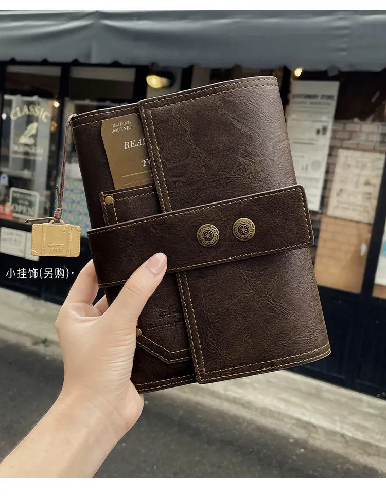 Vintage A6 PU Leather Refillable Notebook Retro Traveler's Journal Multi‑Pocket Loose‑Leaf Diary for Daily Travel Writing