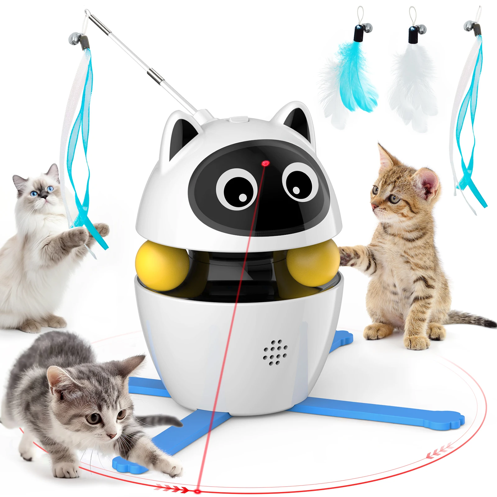 Jouet Laser pour chat Rechargeable 4 en 1, jouets multifonctionnels interactifs électriques d'intérieur, Laser réglable et 2 boules annulaires automatiques