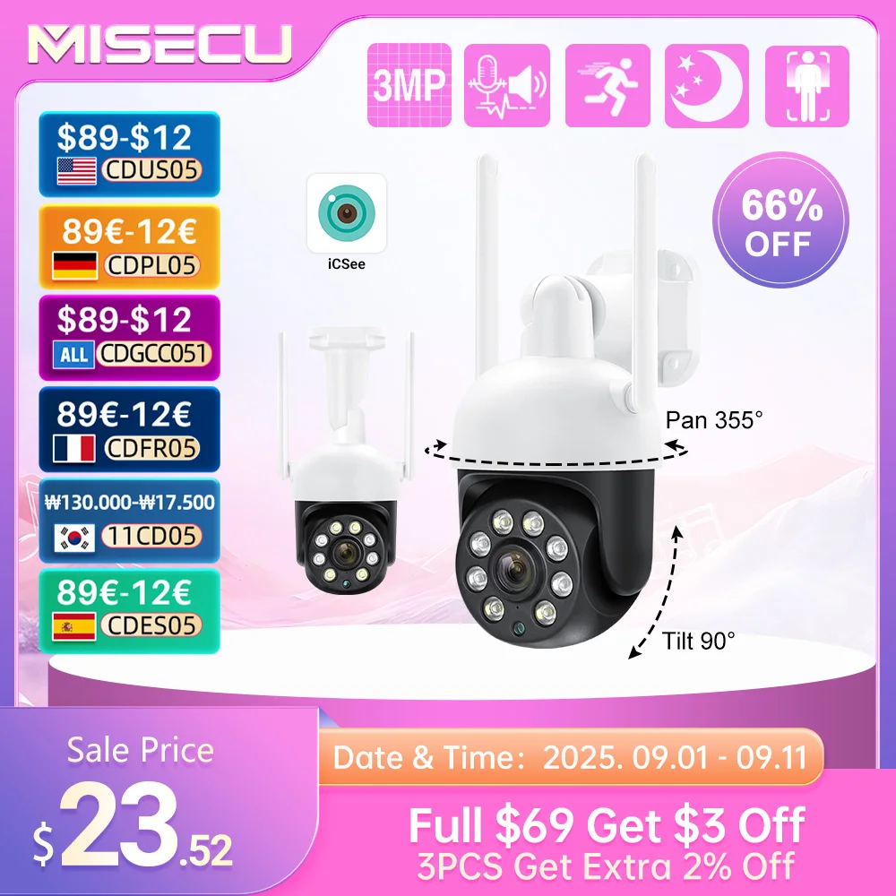 

MISEC HD 4MP PTZ Wi-Fi Беспроводная IP-камера Открытый Обнаружение человека Двусторонняя связь Безопасности Наблюдение Цвет Ночное видение