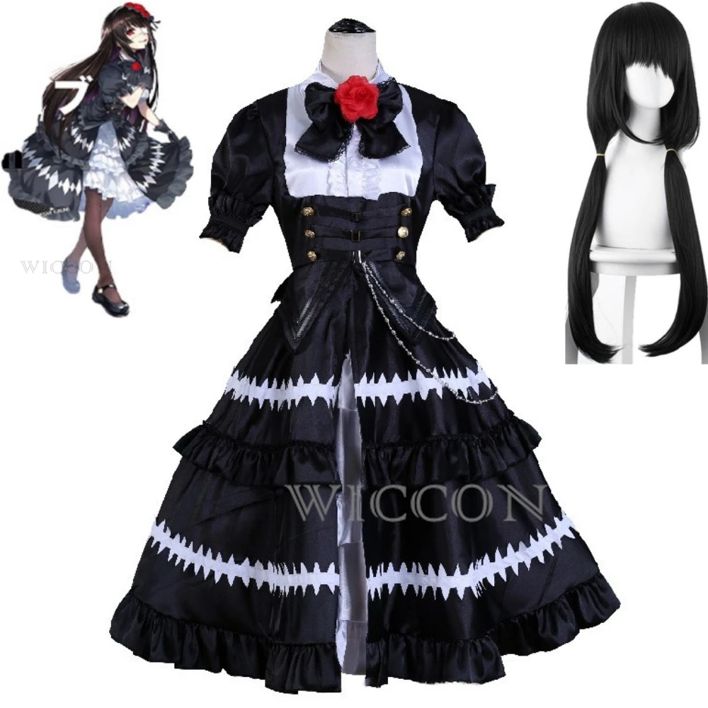 

Anime Tokisaki Kurumi Nightmare DATE A LIVE DateALive DAL Cosplay Costume Wig Ratatoskr Gothic Lolita Black Dress Halloween Suit