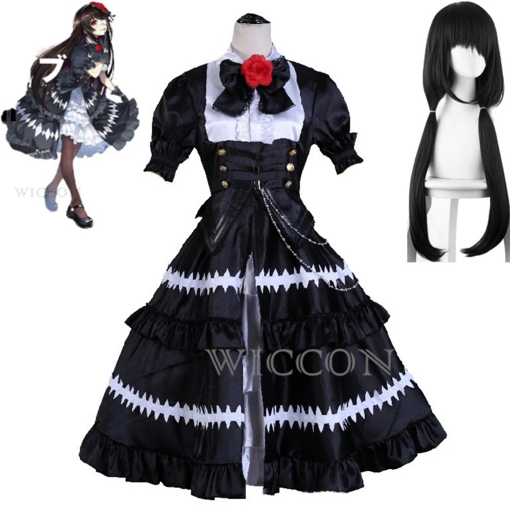 Anime Tokisaki Kurumi Nightmare DATE A LIVE DateALive DAL Cosplay Costume Wig Ratatoskr Gothic Lolita Black Dress Halloween Suit