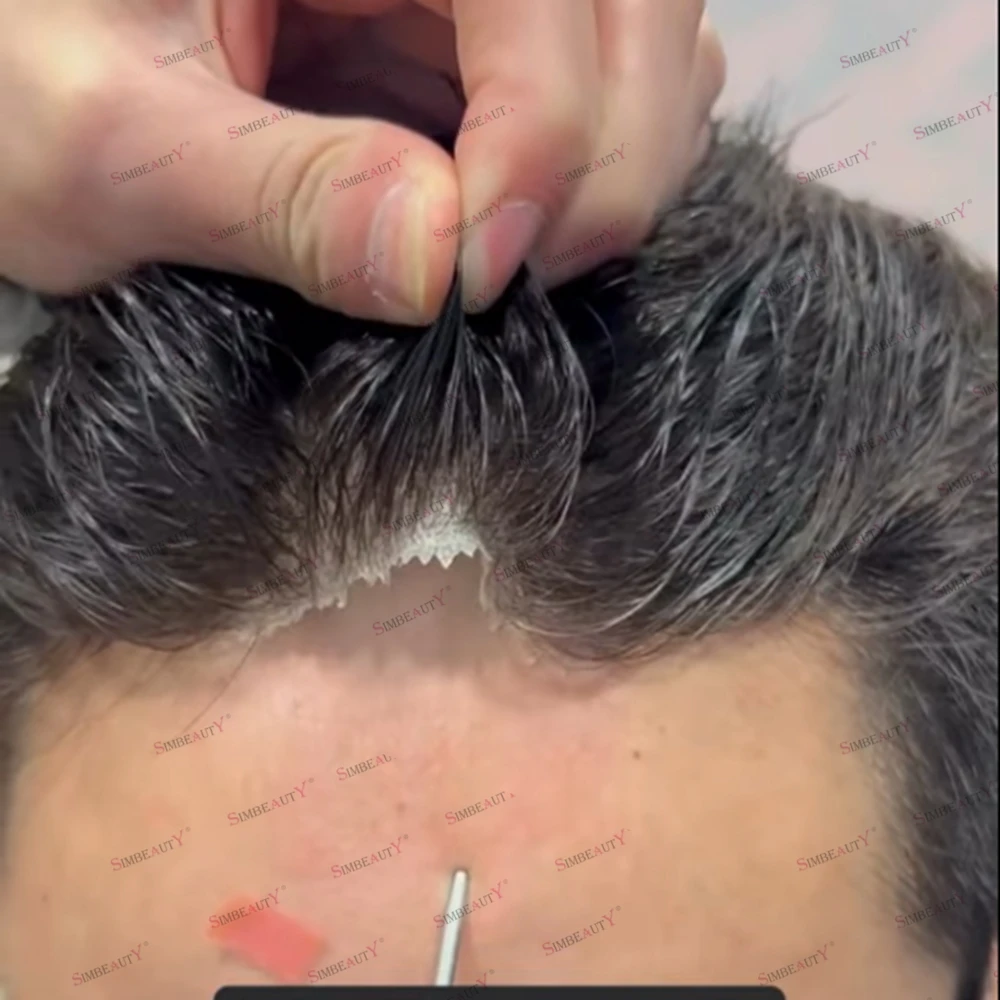 خط الشعر الطبيعي 90% كثافة الشعر البشري رجالي الشعر المستعار سوبر رقيقة الجلد الذكور الشعرية الاصطناعية قطع الشعر 0.02 مللي متر غير مرئية بولي PU #1