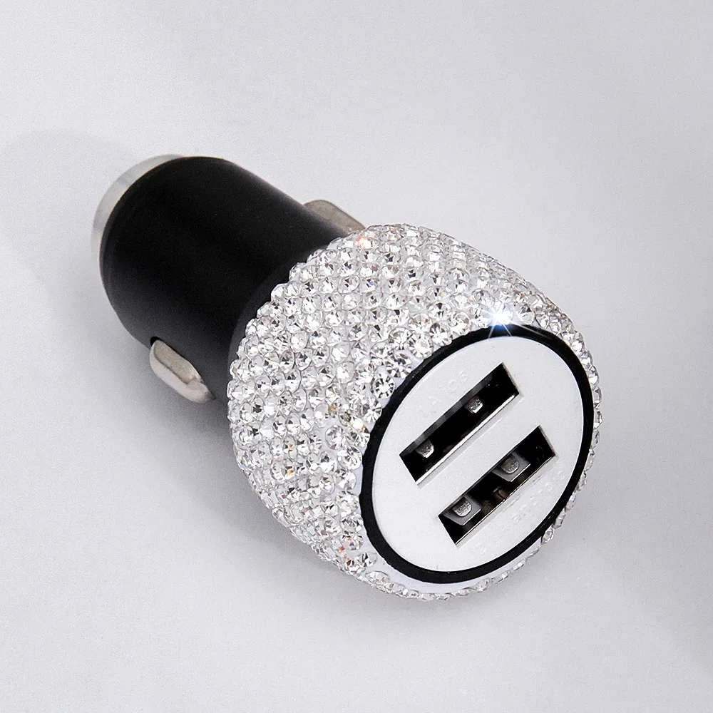 

New Diamond-encrusted Safety Hammer Charger Dual Diamond-encrusted Mobile Phone Car Aluminum USB Fast Charging alloy charger