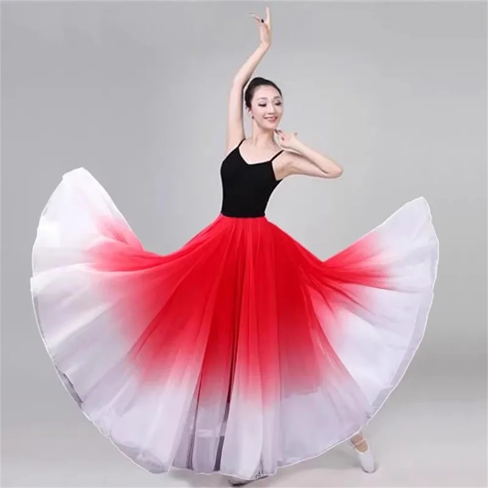 Gradient 85-90CM Długość Hiszpania damskie stroje do flamenco taneczne dwuwarstwowe 720 stopni szyfonowa długa spódnica do tańca towarzyskiego