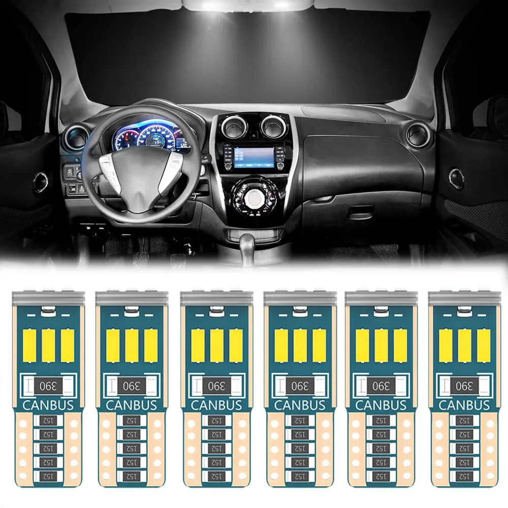 10Pcs Car Interior Dome License Plate Parking Lights Auto Signal Lamp W5W T10 LED Bulbs Canbus 9-SMD 12V 6000K White 194 168