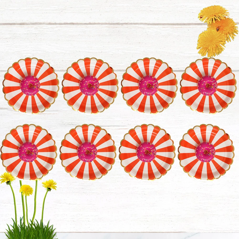 

8PCS 7 Inches Paper Disposable Tray Delicate Gold-plated Stripe Tray Creative Birthday Party Accessories Cartoon Cake Paper Plat