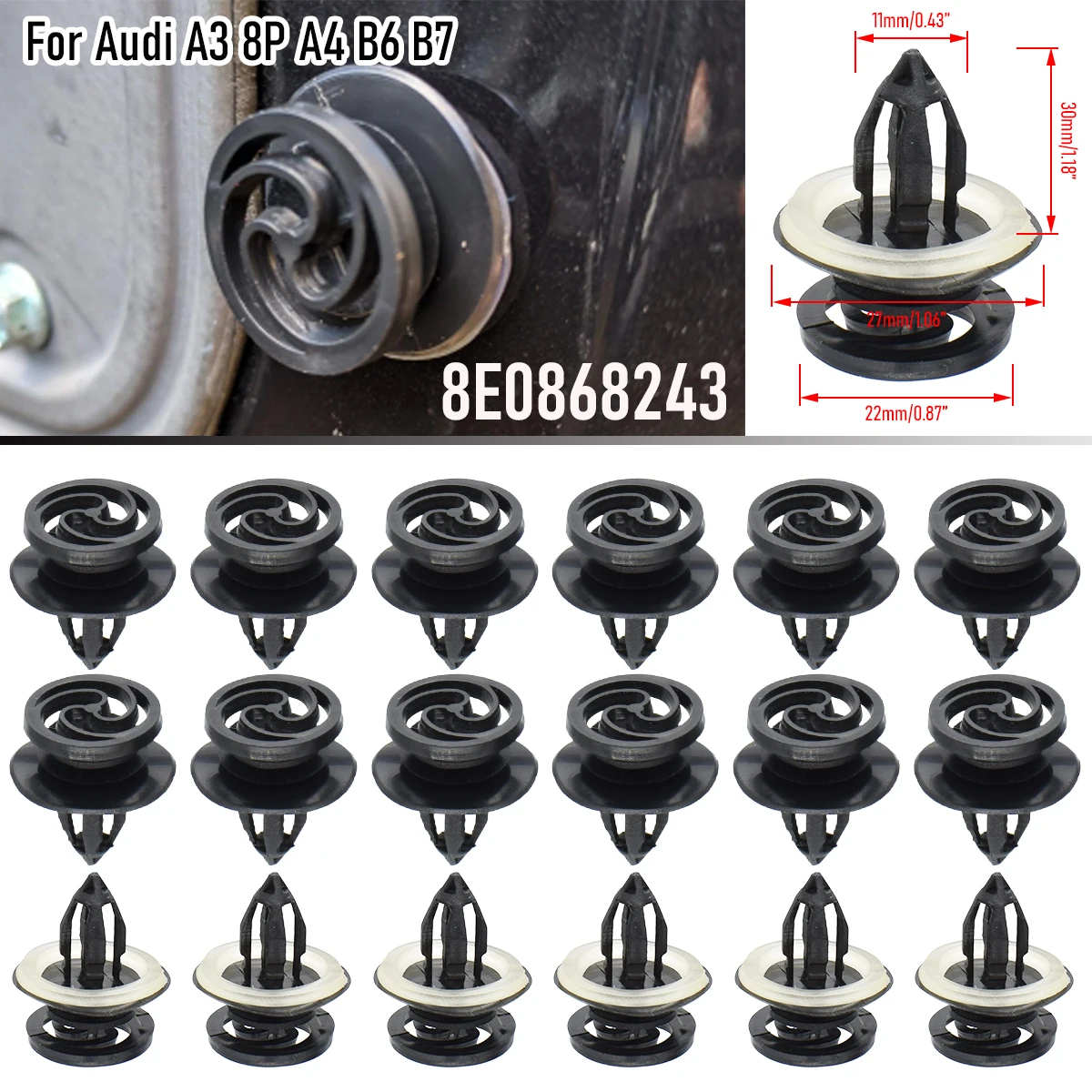 10/20 szt. Klipsy mocujące do kart drzwi wewnętrznych samochodu 8E 0868243   Do VW Audi A3 8P A4 B6 B7 Mocowanie panelu wykończeniowego Akcesoria samochodowe Uchwyt