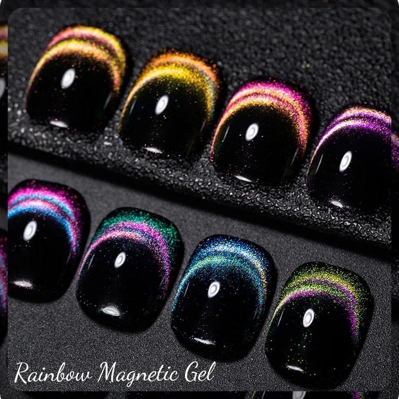 يجتمع عبر 7 مللي قوس قزح القط المغناطيسي هلام مسمار البولندية بريق الألوان فتحة المغناطيسي UV هلام LED مسمار الفن الورنيش مانيكير