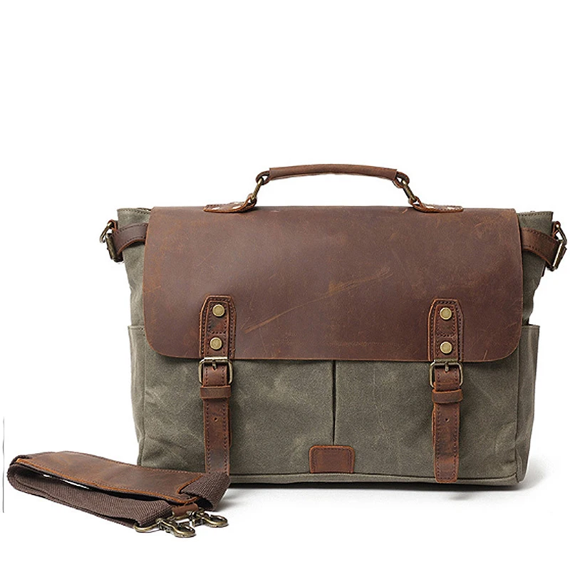 Man briefcase canvas shoulder tote messenger bag business computer bag