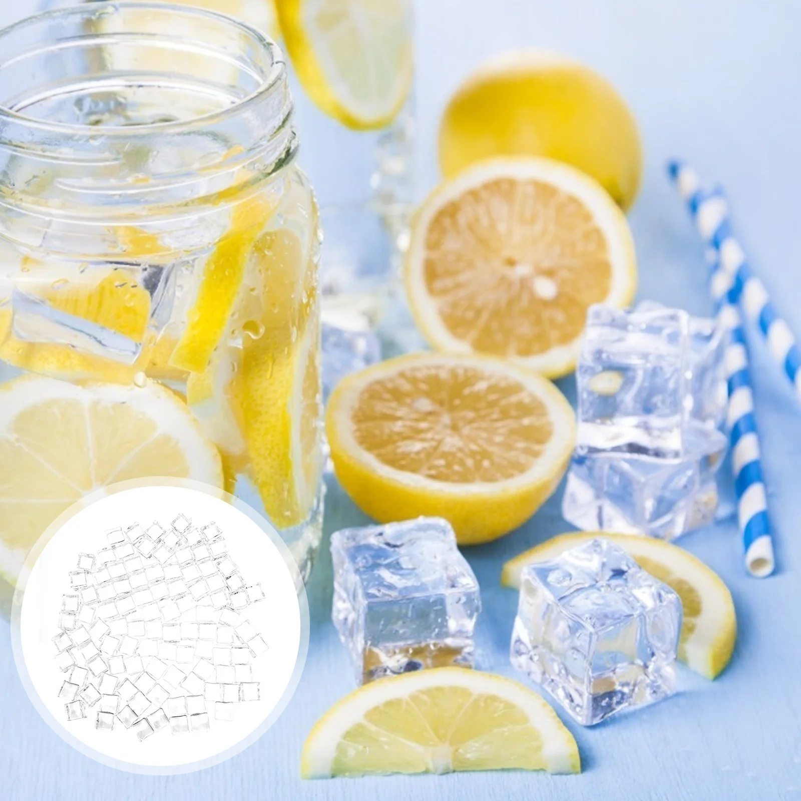 

100 Pcs Simulated Ice Reusable Cube Brick Clear Fake Cubes Artificial Faux Square