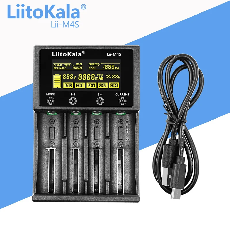 LiitoKala Lii-M4S 18650 Smart Charger LCD Display for 26650 21700 32650 20700 21700 16340 AA AAA battery + 5V2A USB charger