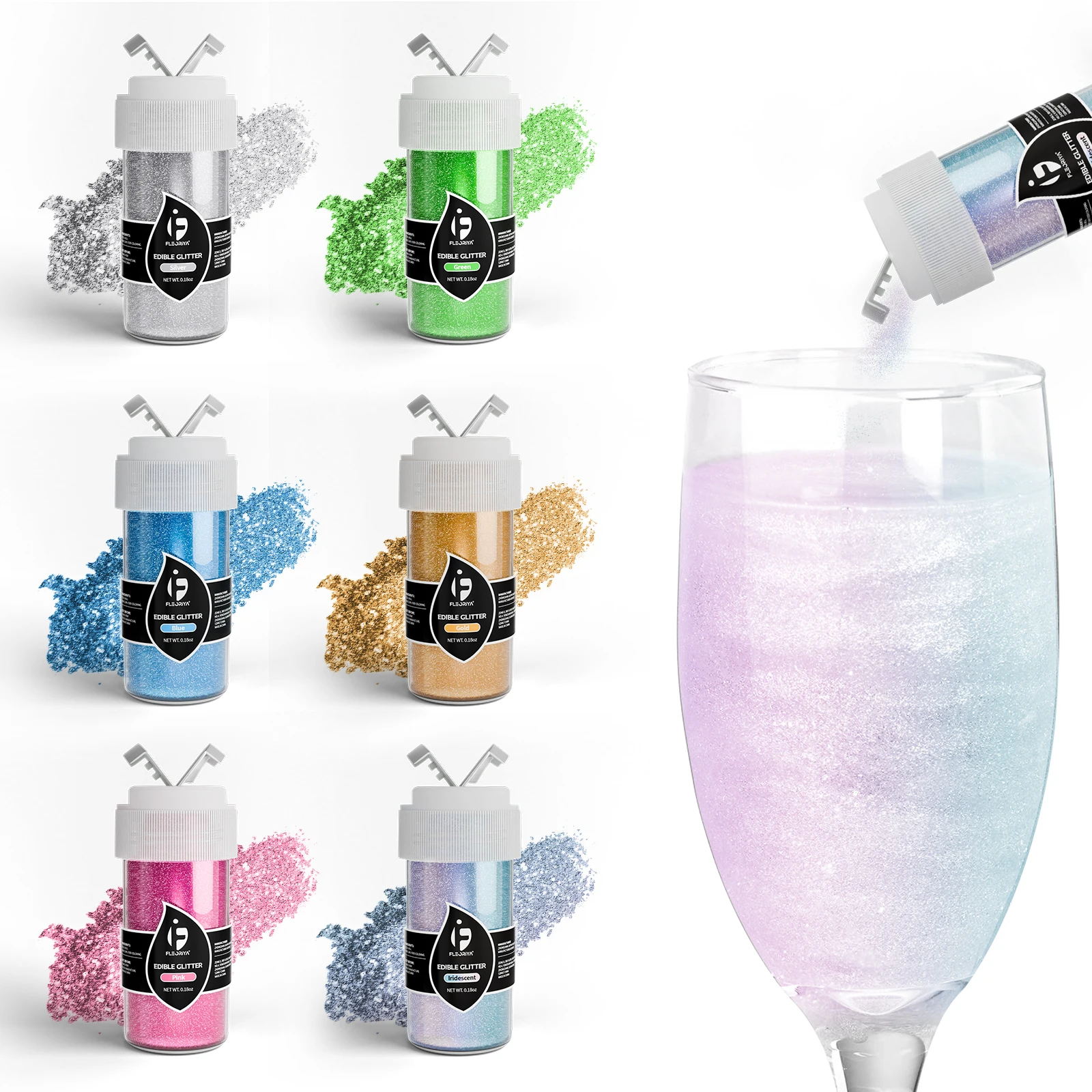 6 Colors Edible Glitter Powder Set 5g/Bottle, Food Grade Luster Dust for Cake Decorating, Fondant, Macarons, Chocolate, Cookies Baking Decoration