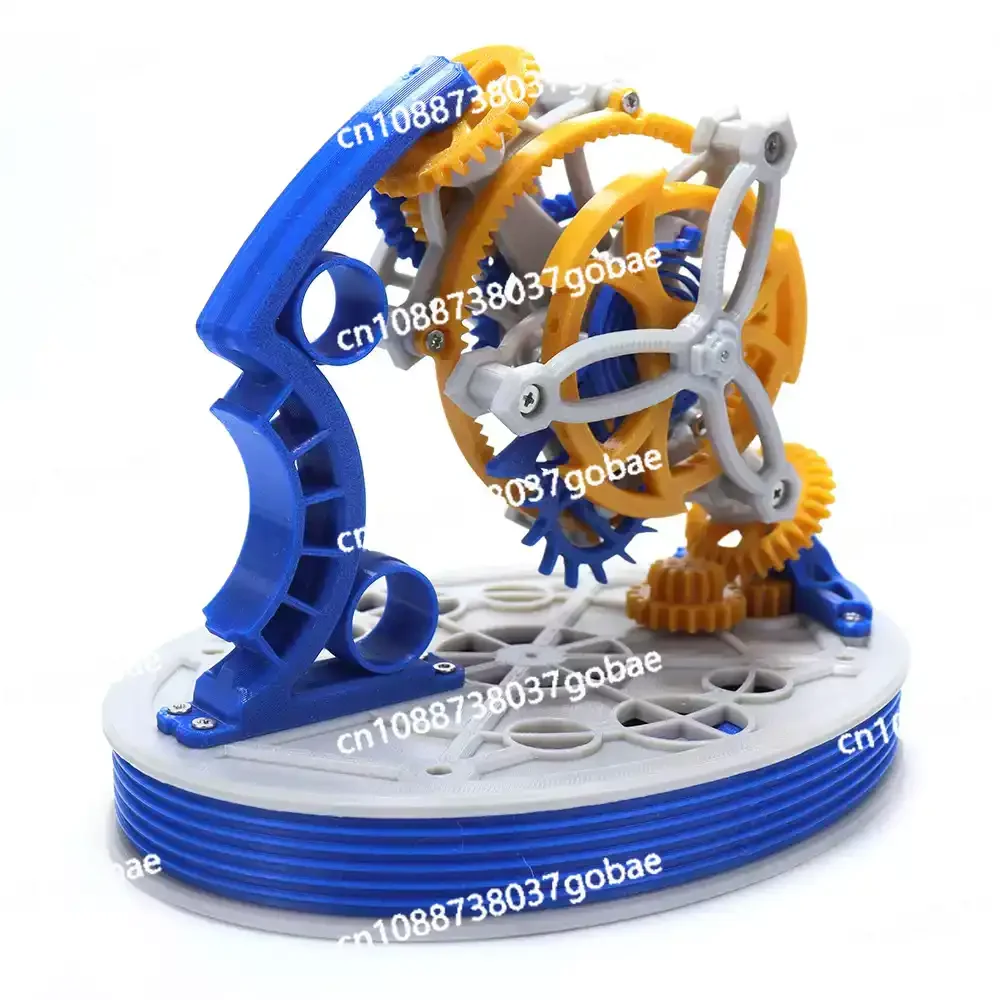 Dual Axis Tourbillon Model Metal Spring Power 3D Printing Pendulum Clock Mechanical Principle Desktop Pendulum Gear Art