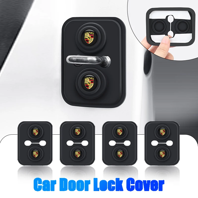 4Pc Car Silica Gel Door Lock Protective Cover Door Lock Buckles For Porsche 911 Cayenne Cayman 718 Panamera Macan Taycan Boxster