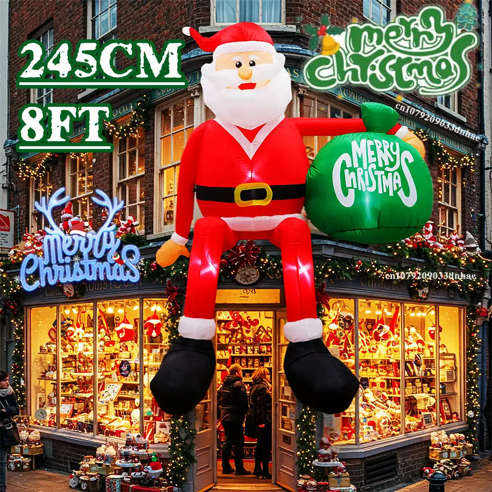 

8FT Inflatable Christmas Climbing Santa Claus with Gift Pack, Built-in LED for Outdoor Beam Roof Tree Party Yard Decorations