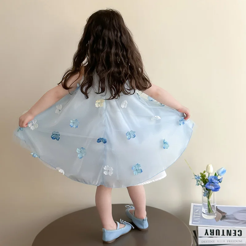 Girls' Summer Flower Dress 2025 New Brand Children's Sleeveless Princess Dress Comfortable Birthday Dress Party