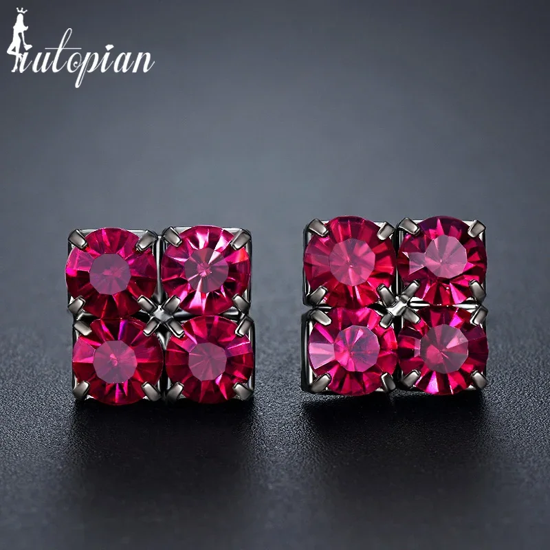 Iutopian Brand Square Purple CZ Stud Earrings For Women 3 Sizes High Quality Low Price1#CJ059