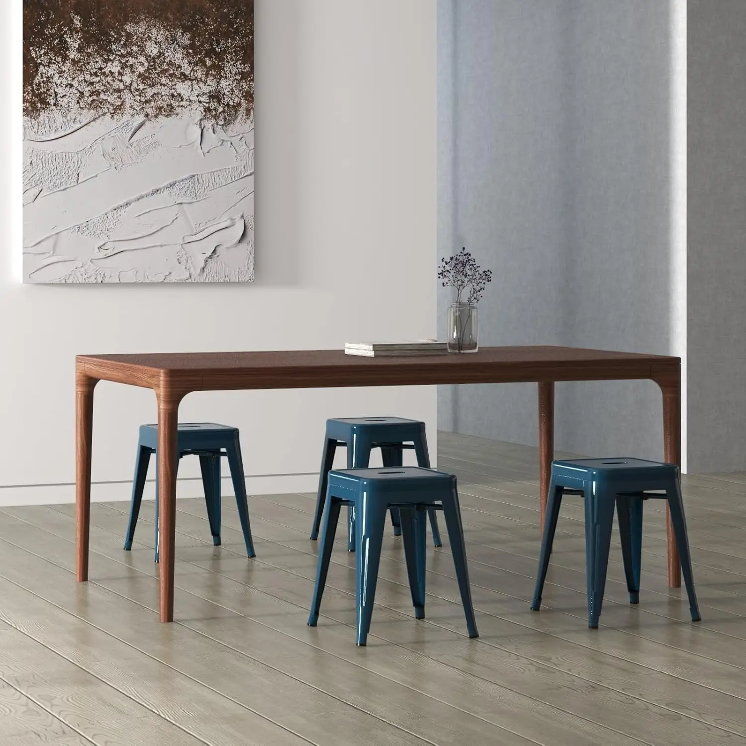 Living 18 Inch Industrial Metal Stools Set of 4, Stackable Classroom Stools, Backless Metal Dining Chairs for Indoor Outdo