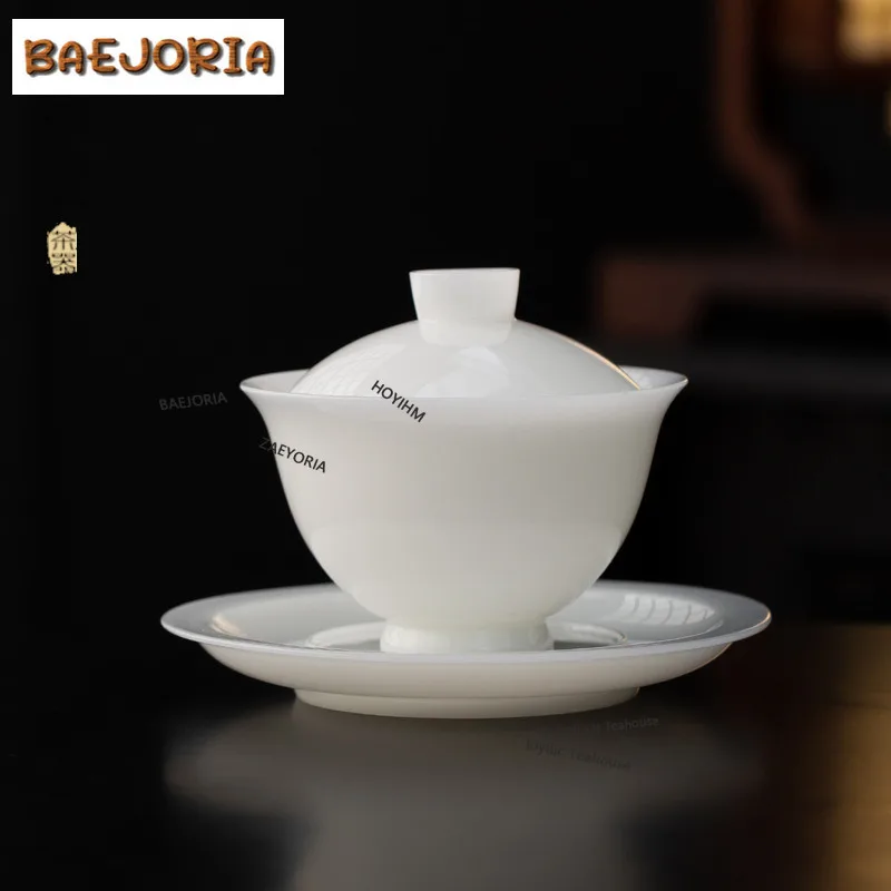 BAEJORIA 125ml Ice Jade Porcelain Gaiwan Elegant Tea Tureen Tea Bowl With Lid Kit Tea Making Cover Bowl Chinese Tea Set Craft