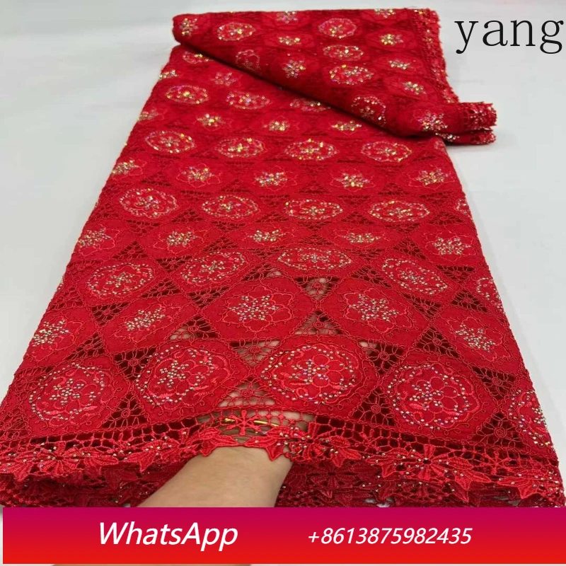 

CX New Red Water Soluble Lace Embroidery Mesh Hot Diamond Embroidery Fabric Dress Fabric