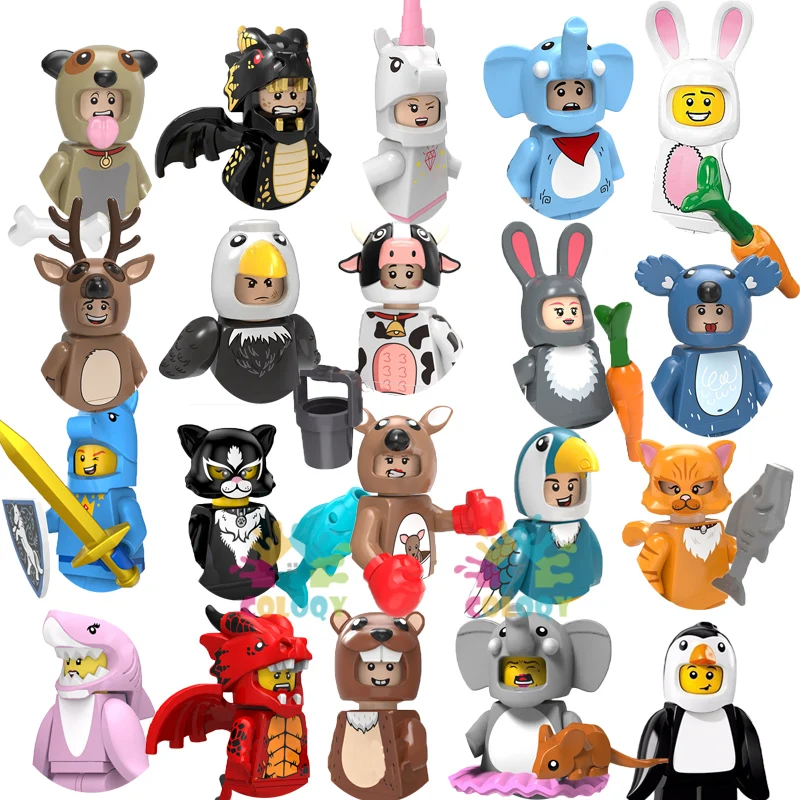 Giocattoli per bambini Figura animale Blocchi di costruzione Cervo Gatto Mucca Coniglio Koala Drago Mini Action Figures Medaglia Giocattoli per bambini Regali di compleanno