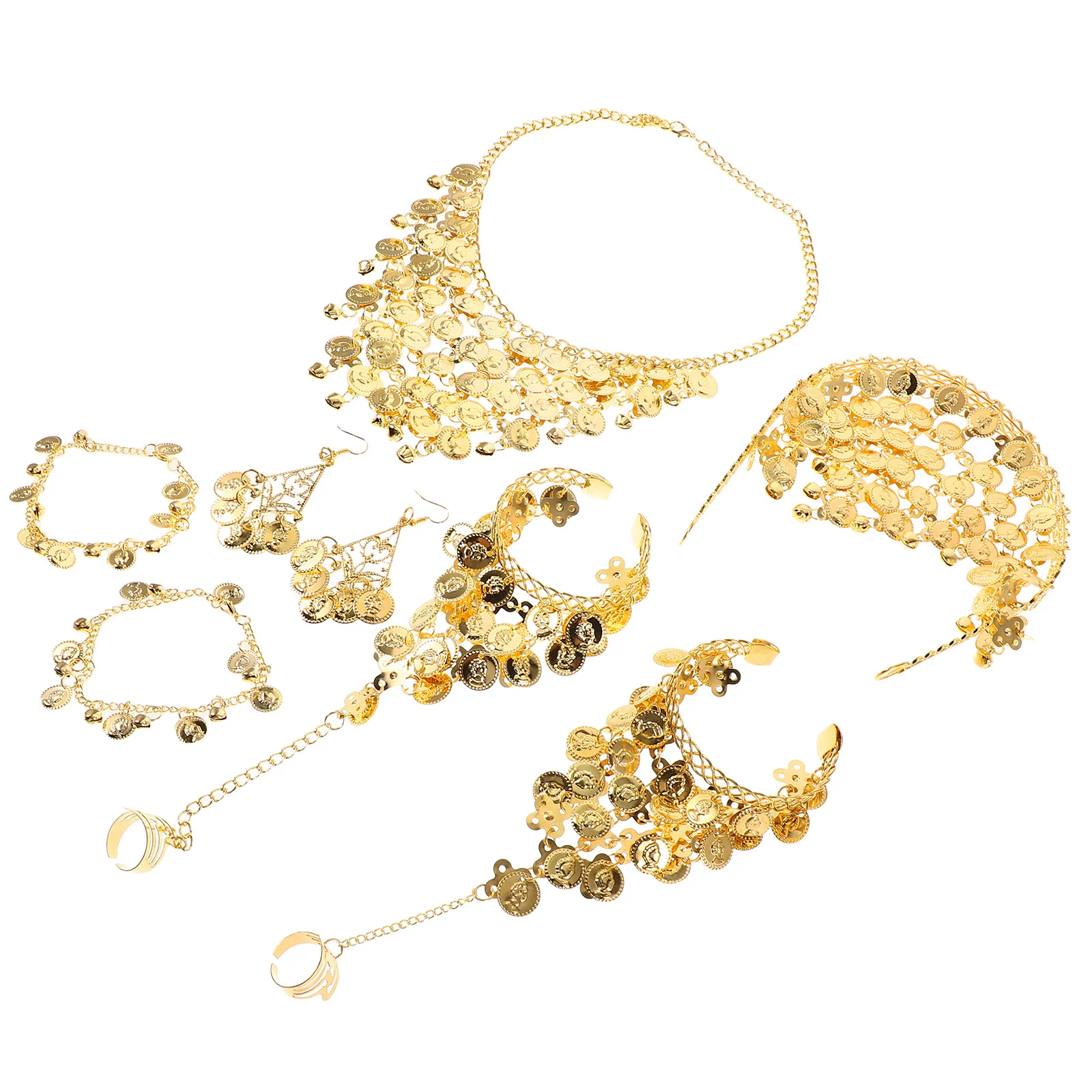 

1 set 1 Set Belly Dance Jewelry Set For Women Head Chain Necklace Bracelets Anklets Earrings Lightweight Performance Accessories