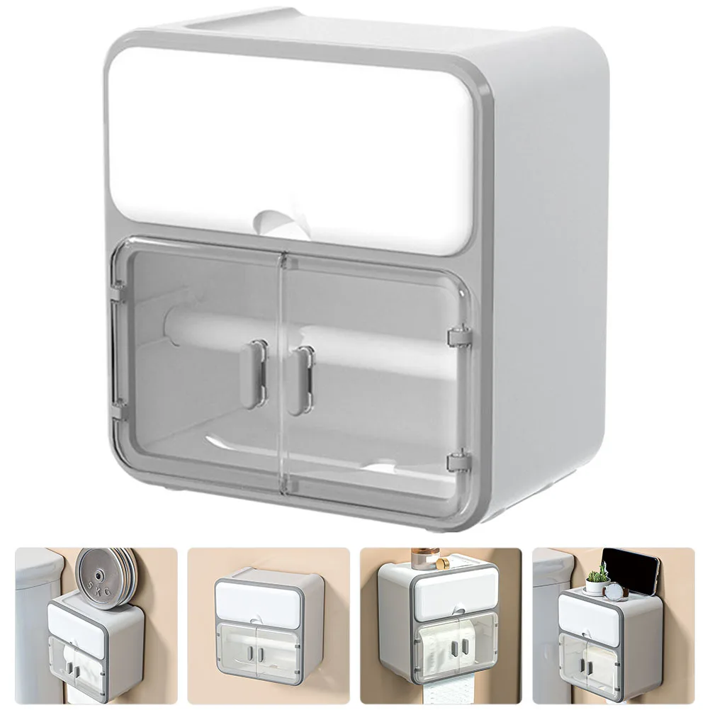 حامل ورق المرحاض للحمام، صندوق تخزين مناديل مثبت على الحائط، سطح مسطح مقاوم للماء لنباتات الهاتف، صندوق مناديل للحمام #4