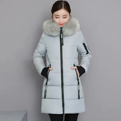 Women's Mid-Length Hooded Coat, Cotton-padded Jacket, Korean Large Fur Collar, Slimt, Thick, Warm, Parker Coats, Winter, New