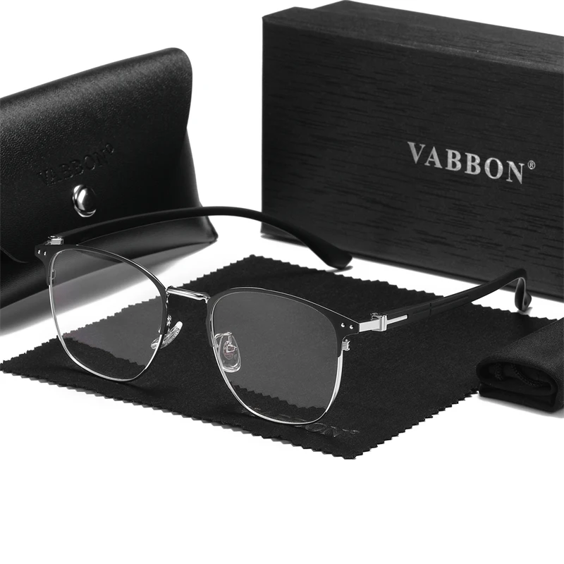 VABBON Men's Business-style Half-brow Frame Large Frame Glasses Frame Fashion Flat Lens 3307