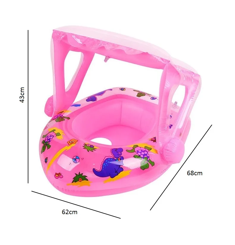 Inflatable Pool Float with Canopy Pink Swimming Ring with Seat Summer Water Toy for Toddler