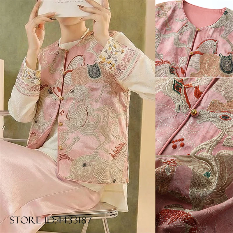 

Heavy Embroidery Women Qipao Vest Vintage Tang Clothes Top Jacket Luxury Sexy Sleeveless Shirt Coat Silk Satin Waistcoat Outwear