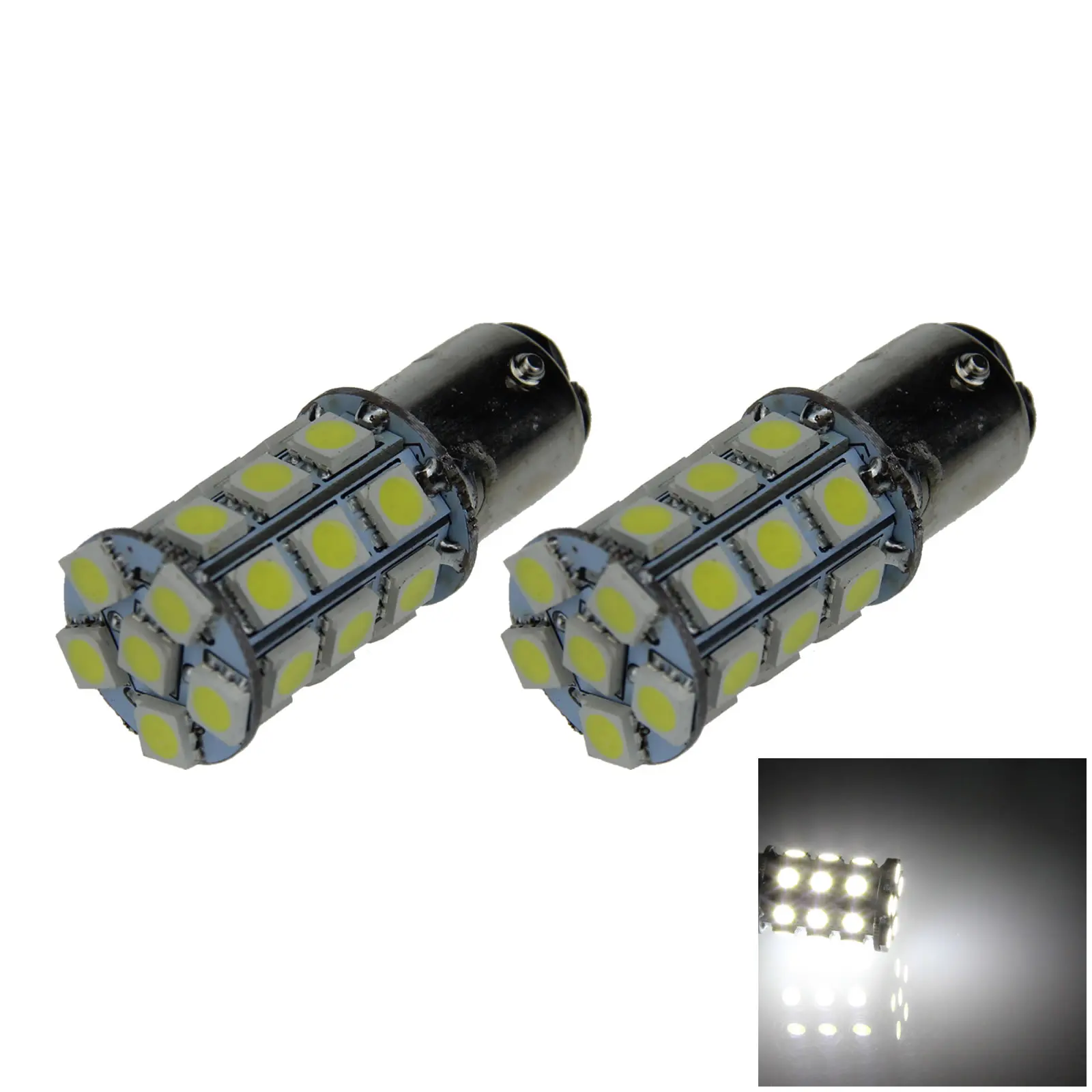 2x White AUTO 1157 Brake Lamp Turn Signal Light 27 Emitters 5050 SMD LED 1130 BAY15D E007-W