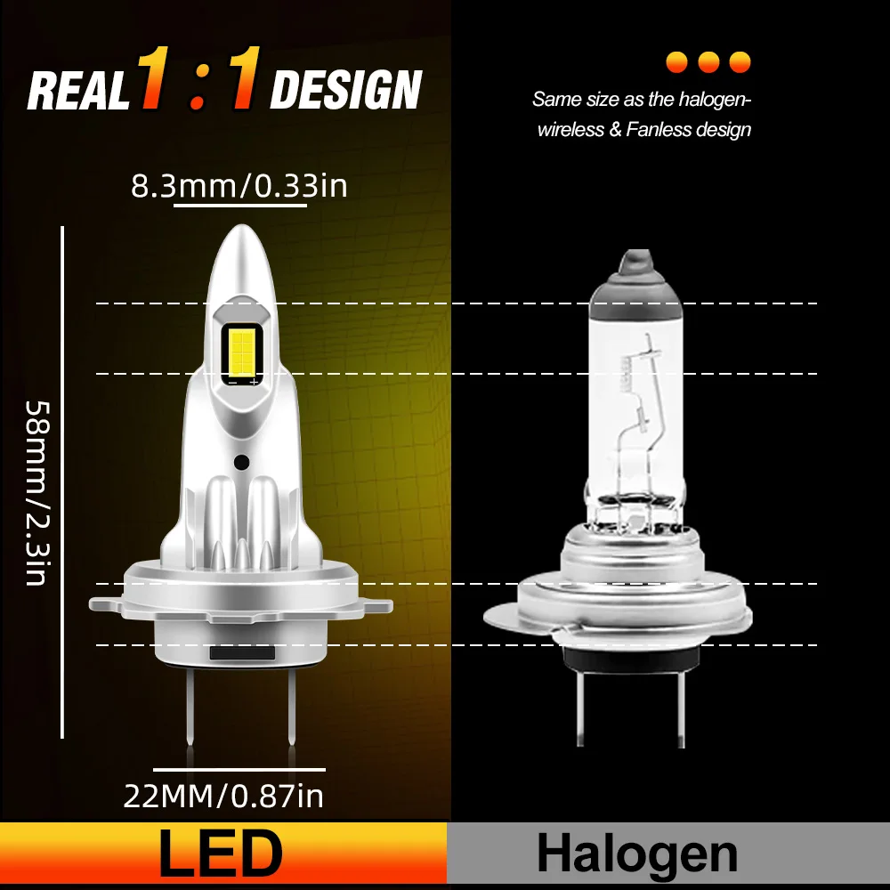 2Pcs H4 H7 LED Headlight Light 12V 18000LM 100W Mini LED H4 H7 Bulb Ledlamp Fanless Wireless Car Head Lamp 3570 CSP White 6000K