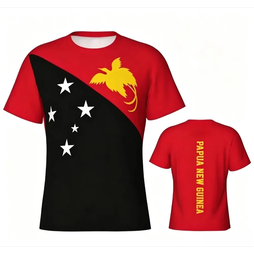 Red Black Bird Star Papua New Guinea Print Men Crew Neck T Shirt Travel Casual Daily Top