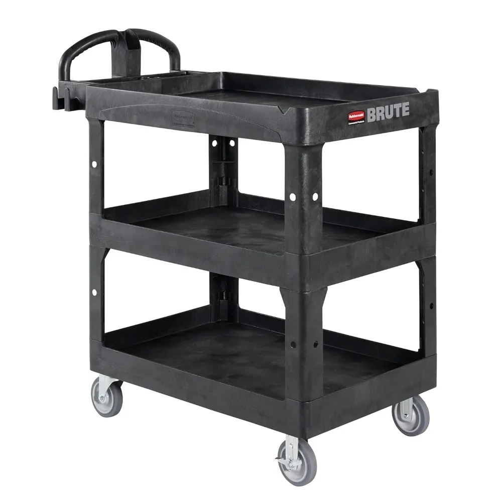 Heavy-Duty 3-Shelf Utility Cart, 600lb Capacity Service Cart with Lipped Shelves