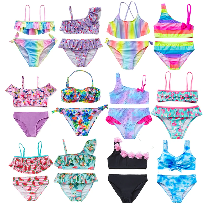 2019 Meninas Maiô de Duas Peças de Carimbo Quente das Crianças Swimwear 4-16 Anos Meninas Beachwear Maiô JX25