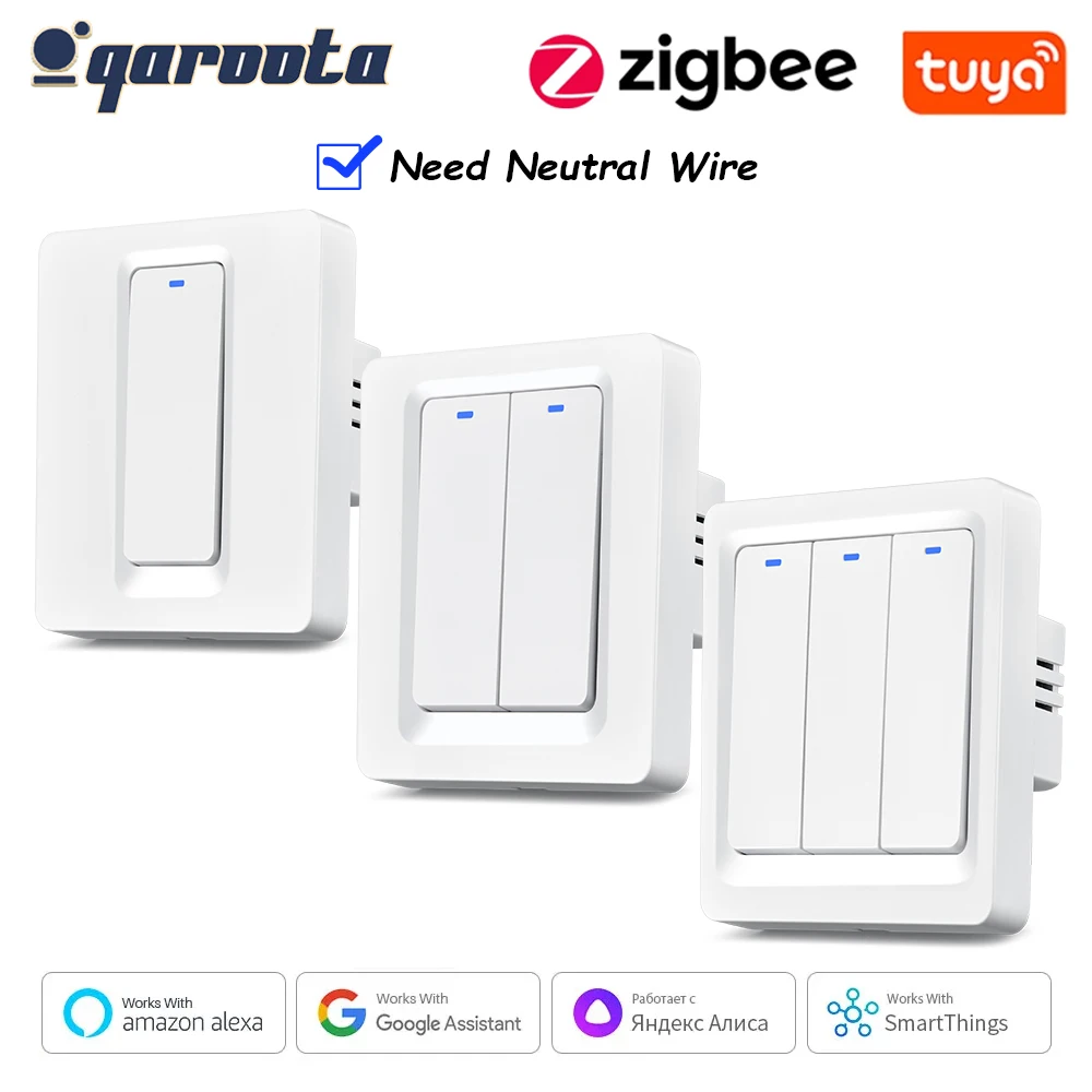 Tuya ZigBee Smart Switch EU 1/2/3 Gang Switch Push Button Controller Works With Smart Life App ZigBee Gateway Need Neutral Wire